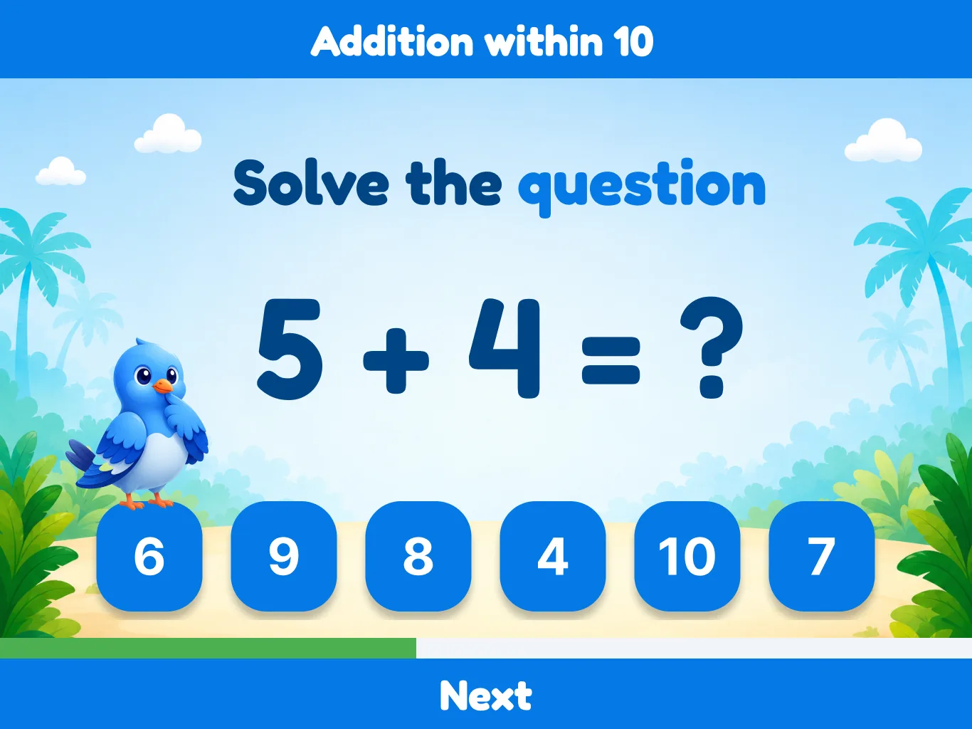 A WLearn addition exercise within ten