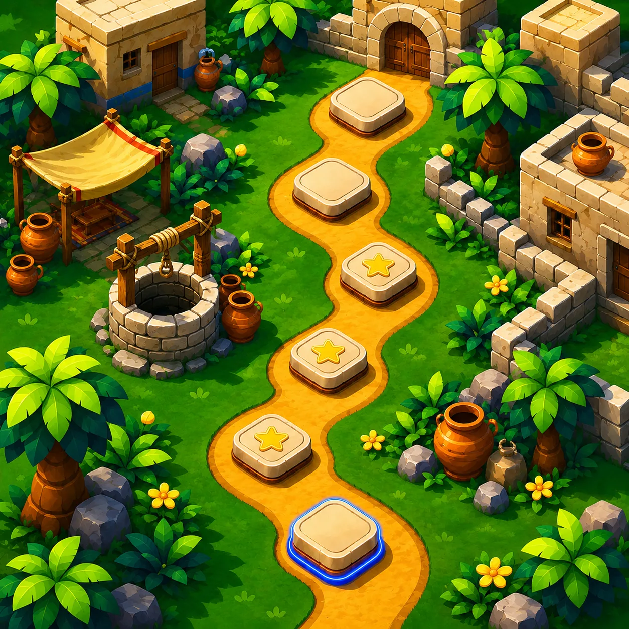 A WLearn green landscape game level with a learning path